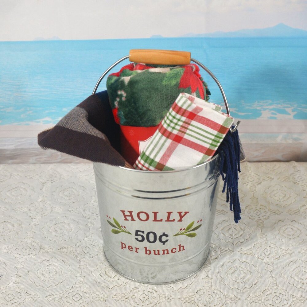 Holly 50 cents Bucket Cashmere Scarf Poinsettia Throw and Towel Christmas